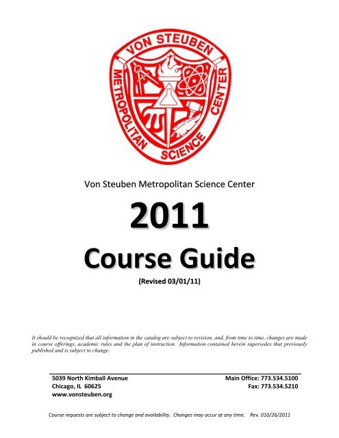 Course Catalog - Von Steuben Metropolitan Science Center