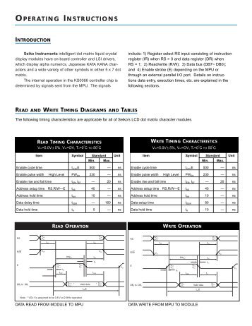 Data Sheet for Seiko LCDs