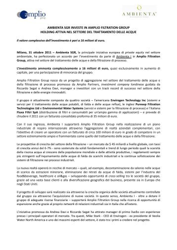 Rassegna Stampa Amplio Filtration Group - Ambienta Sgr