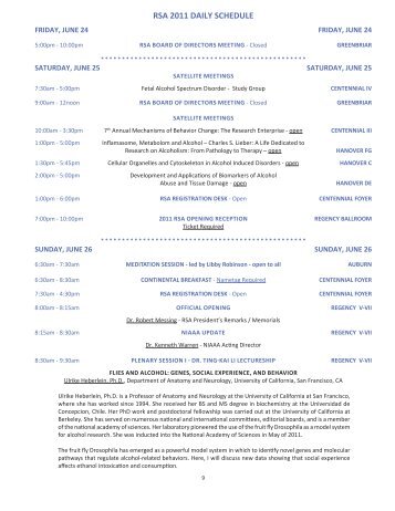 RSA 2011 DAILY SCHEDULE - Research Society on Alcoholism