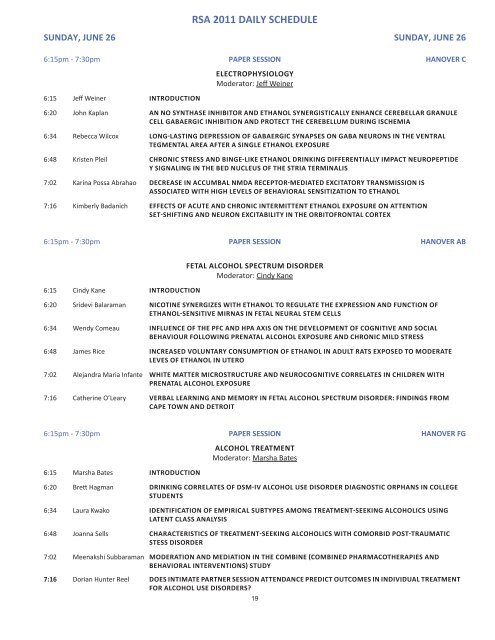 RSA 2011 DAILY SCHEDULE - Research Society on Alcoholism