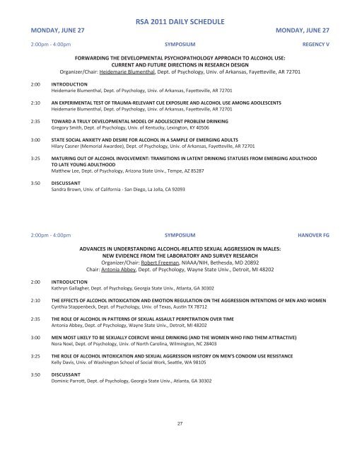 RSA 2011 DAILY SCHEDULE - Research Society on Alcoholism