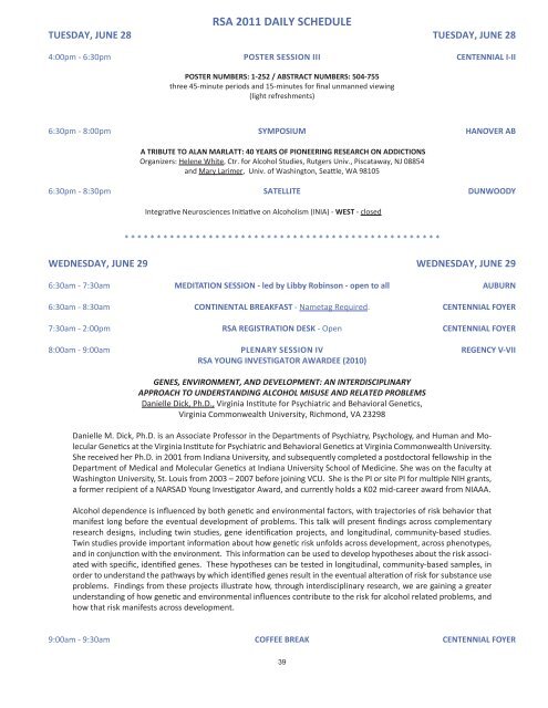 RSA 2011 DAILY SCHEDULE - Research Society on Alcoholism