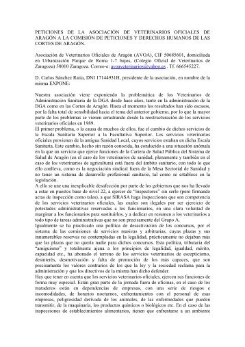 peticiones de la asociación de veterinarios ... - Cortes de Aragón