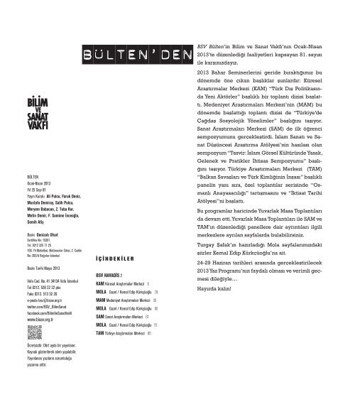 bÃ¼lten 81 (pdf) - Bilim ve Sanat VakfÄ±