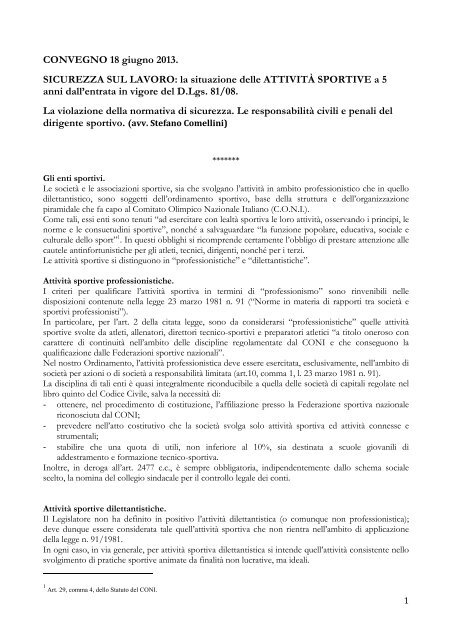 Le responsabilitÃ  del dirigente sportivo - Provincia di Torino