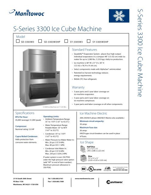 S-3300 Quadzilla Spec Sheet - Manitowoc Ice Inc