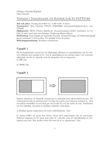 Tentamen i Termodynamik och Statistisk fysik fÃ¶r F3(FTF140)