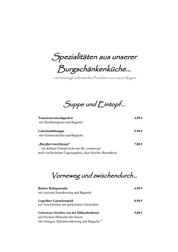 Speisekarte BurgschÃ¤nke - Meininger Hotels mit Flair