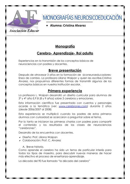 Cristina Alvarez Monografía Cerebro - Asociación Educar