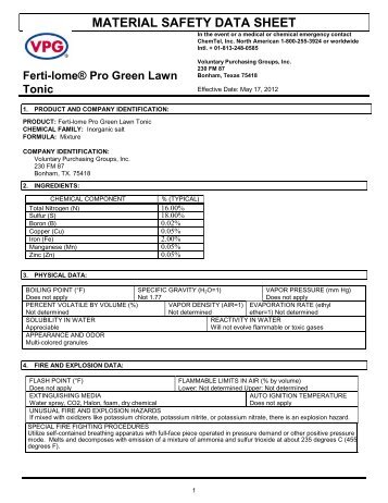 MSDS Pro Green Lawn Tonic (43 KB) - Fertilome