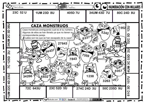 caza monstruos numeracion con millares - Actiludis