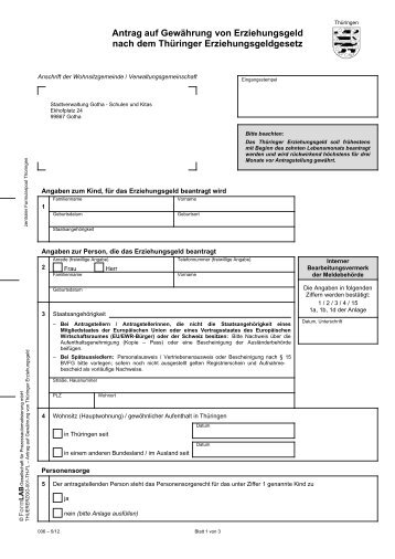 Antrag auf Gewährung von Erziehungsgeld nach dem Thüringer ...