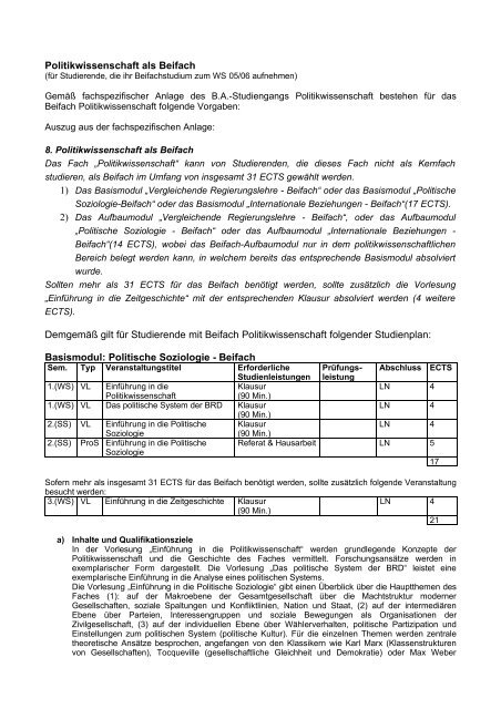 Politikwissenschaft als Beifach - Sowi