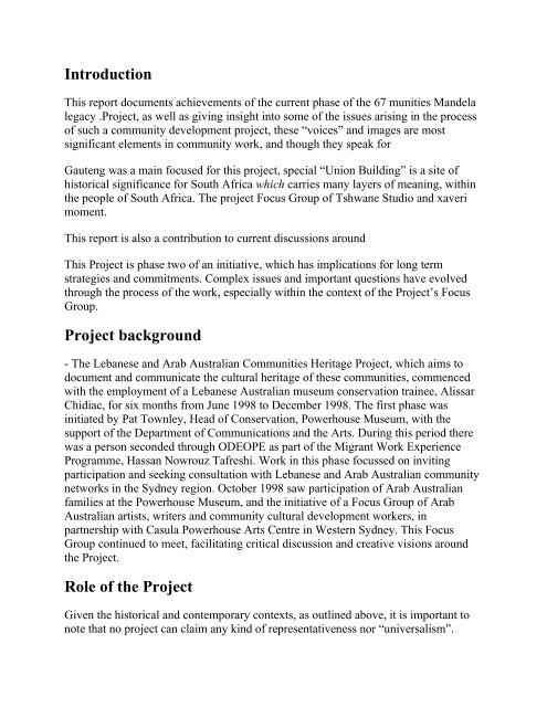 Introduction Project background Role of the Project