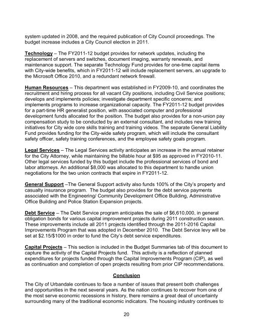 Budget Document - City of Urbandale