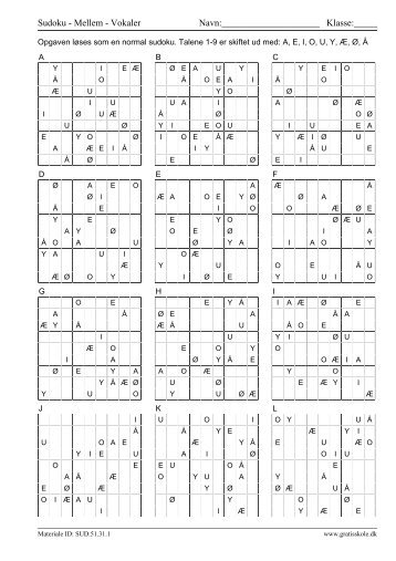 Sudoku - Mellem - Vokaler Navn: Klasse - GratisSkole.dk