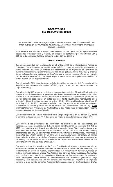 DECRETO 390 (10 DE MAYO DE 2013) - GobernaciÃ³n del QuindÃ­o