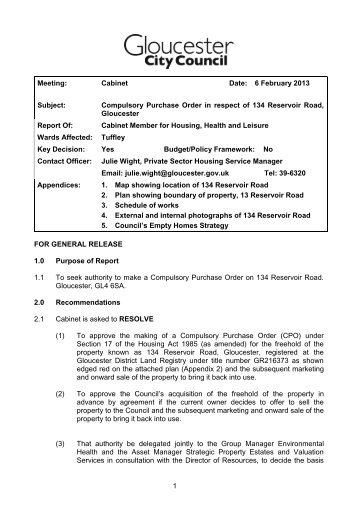 Compulsory Purchase of 134 Reservoir Road PDF 189 ... - Democracy