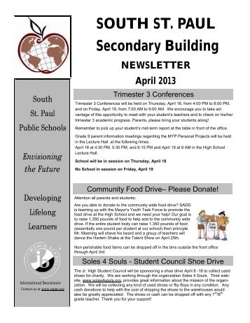April Secondary Building Newsletter - South St. Paul Secondary