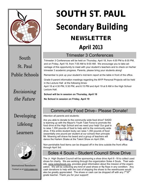 April Secondary Building Newsletter - South St. Paul Secondary