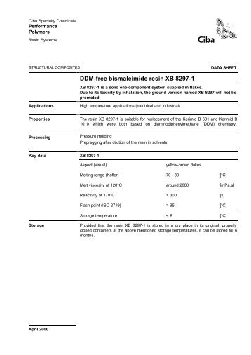 DDM-free bismaleimide resin XB 8297-1 - Lindberg & Lund AS