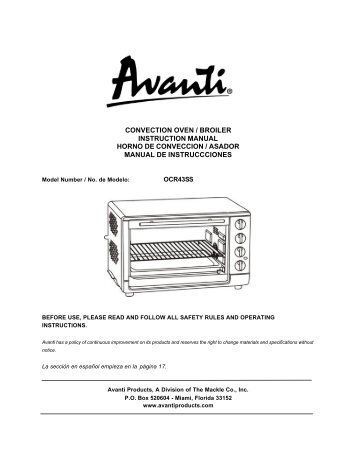 convection oven / broiler instruction manual horno ... - Avanti Products
