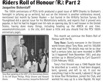 Riders Roll of Honour (R): Part 2 - Vincent HRD Owners Club