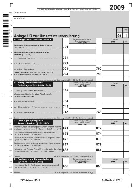 Anlage Ur Zur Umsatzsteuererklarung Banktip