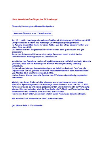 Liebe Newsletter-Empfänger des SV Hamberge ... - SV Hamberge e.V.