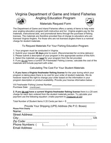 Materials Request Form - Virginia Department of Game and Inland ...