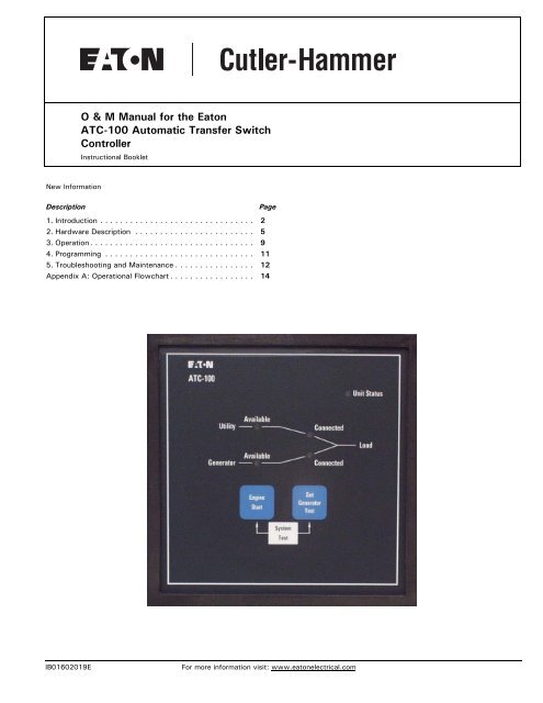 O & M Manual for the Eaton ATC-100 Automatic Transfer Switch ...