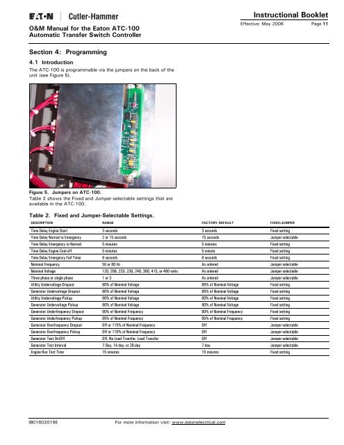 O & M Manual for the Eaton ATC-100 Automatic Transfer Switch ...