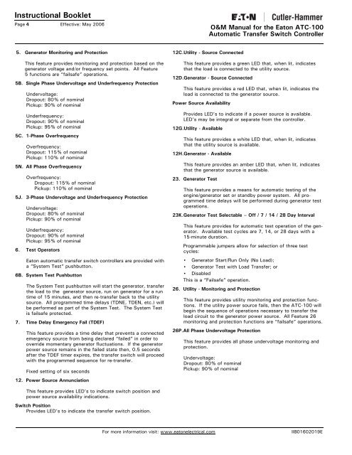 O & M Manual for the Eaton ATC-100 Automatic Transfer Switch ...