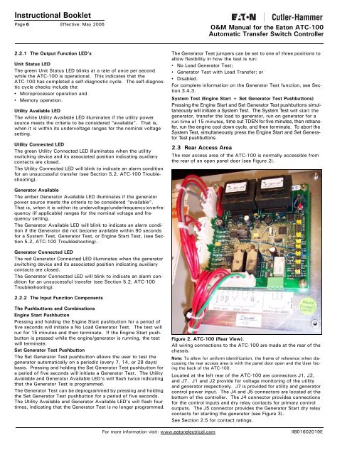 O & M Manual for the Eaton ATC-100 Automatic Transfer Switch ...