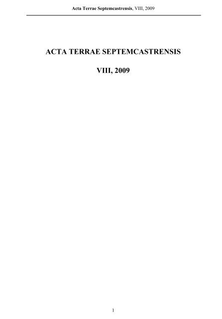 acta terrae septemcastrensis viii - Institutul pentru cercetarea Åi ...