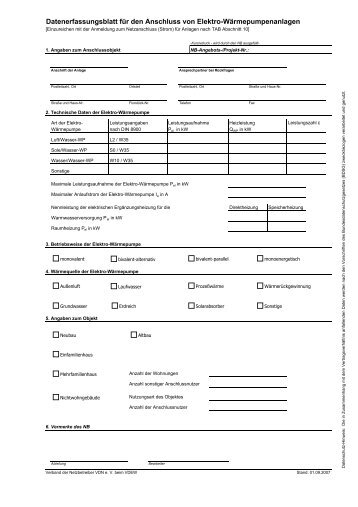 Datenblätter zum Anschluss von Elektro-Wärmepumpenanlagen ...