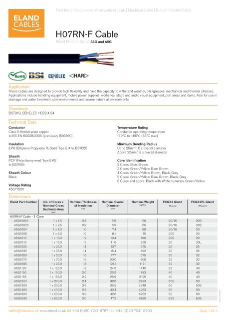 H07RN-F Cable - Eland Cables