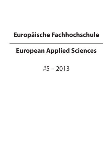 European Applied Sciences #5 â 2013 EuropÃ¤ische Fachhochschule