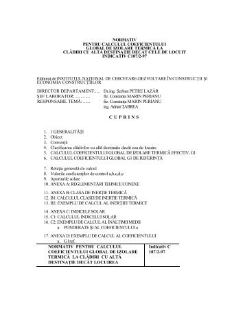 NORMATIV PENTRU CALCULUL COEFICIENTULUI GLOBAL DE ...