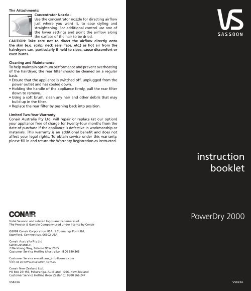 instruction booklet - VS Sassoon