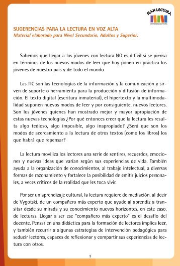 Nivel Secundario, Adultos y Superior - Plan Nacional de Lectura