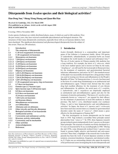 Diterpenoids from Isodon species and their biological activitiesâ 