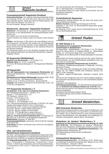 Mitteilungen der Hochwald- Touristik GmbH Weiskirchen