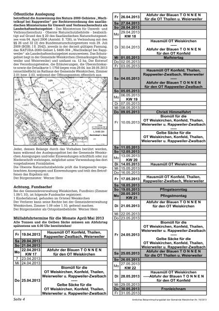 Mitteilungen der Hochwald- Touristik GmbH Weiskirchen