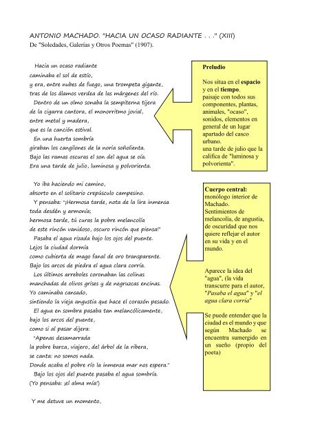 ANTONIO MACHADO. "HACIA UN OCASO RADIANTE . . ." (XIII) De ...