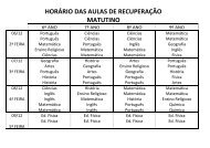 HORÁRIO DAS AULAS DE RECUPERAÇÃO MATUTINO