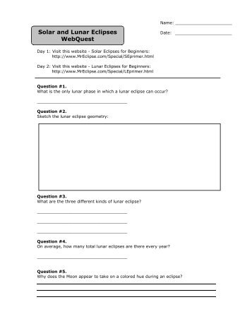 Solar and Lunar Eclipses WebQuest