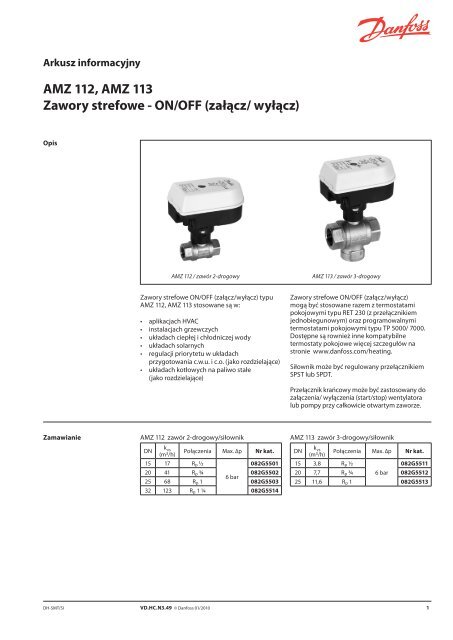 AMZ 112, AMZ 113 Zawory strefowe - ON/OFF (zalacz ... - Danfoss