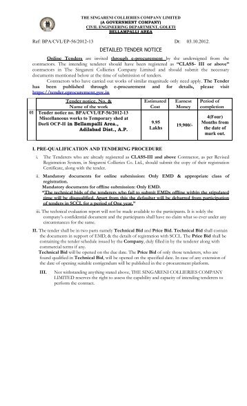 DETAILED TENDER NOTICE Online Tenders are invited through e ...